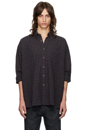 OUR LEGACY Chemise Borrowed mauve et gris à boutons