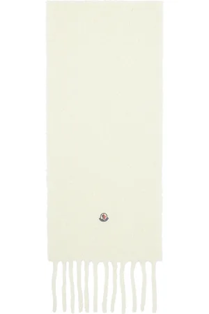 Moncler Écharpe blanc cassé à franges