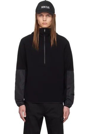 Moncler Pull à capuche noir à demi-glissière