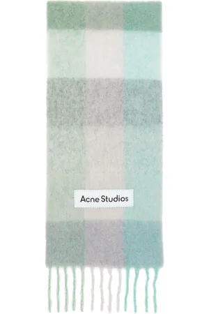 Acne Studios Écharpe bleu et vert en mohair à carreaux