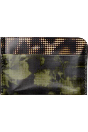 DRIES VAN NOTEN Porte-carte kaki à motifs graphiques imprimés