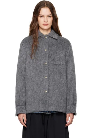 Moncler Blouson gris en laine vierge et mohair