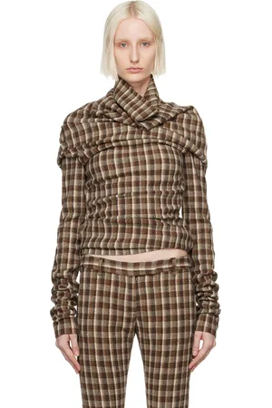 Acne Studios Col roulé brun et beige à carreaux