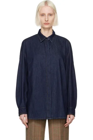 DRIES VAN NOTEN Chemise bleu marine en denim à pinces