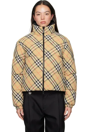 Burberry Blouson réversible beige rembourré en duvet à carreaux
