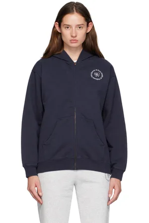 Sporty & Rich Pull à capuche bleu marine à logo SRHWC et à glissière