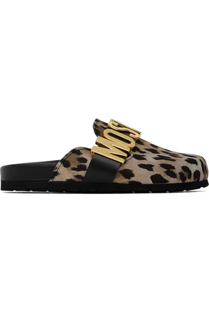 Moschino Mules brun clair et noir à motif léopard et à ferrures à logo