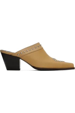 OPEN YY Mules western beiges à cœur clouté