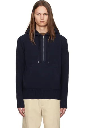 Moncler Pull à capuche bleu marine en laine vierge et cachemire