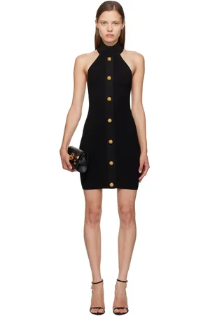 Balmain Robe courte noire à corsage bain de soleil