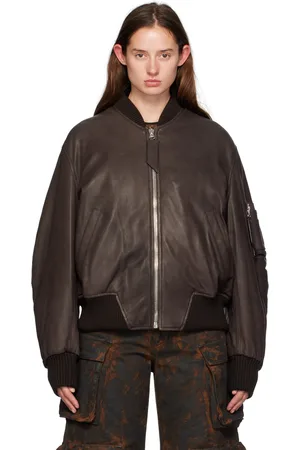 The Attico Blouson Anja brun en cuir exclusif à SSENSE