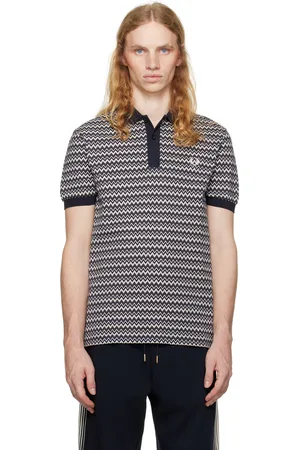 Fred Perry Polo blanc et noir à motif en zig zag imprimé