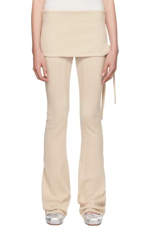 OPEN YY Pantalon de détente blanc cassé en tricot gaufré à empiècement de style jupe
