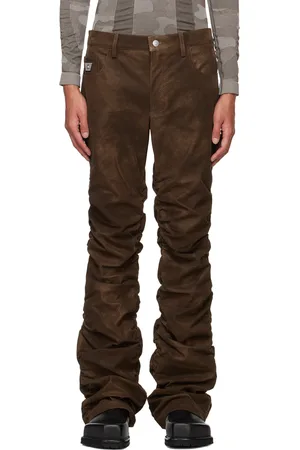 MISBHV Pantalon brun en cuir synthétique à effet ruché