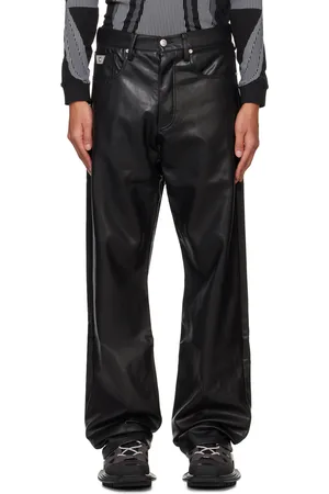 MISBHV Pantalon noir en cuir synthétique à braguette à boutons