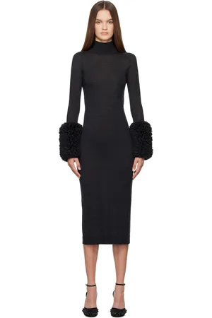 Alaïa Robe midi noire à garniture bouffante aux poignets