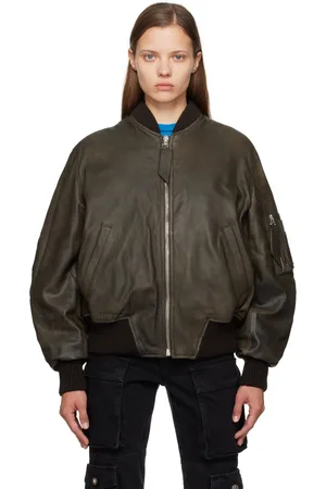 The Attico Blouson aviateur Anja brun en cuir exclusif à SSENSE