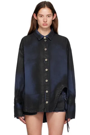 The Attico Chemise Diana bleu marine et noir en denim exclusive à SSENSE