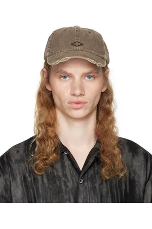 HAN Kjøbenhavn Casquette brune à losange et à effet usé