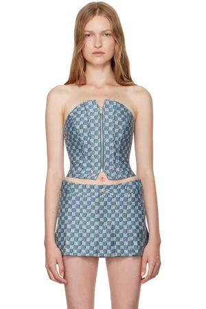 MISBHV Haut de style corset bleu à monogrammes