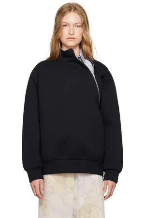 DRIES VAN NOTEN Pull molletonné noir à glissière décentrée