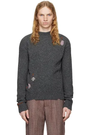 Marni Pull gris à empiècements à effet raccommodé