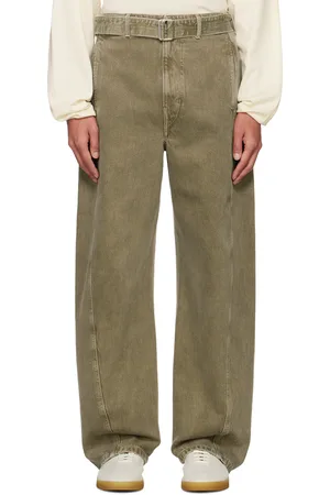 LEMAIRE Jean vert à coutures extérieures torsadées et à ceinture