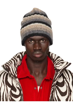 ERL Bonnet beige et gris en laine à rayures