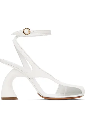 DRIES VAN NOTEN Sandales à talon virgule modifié blanches en cuir