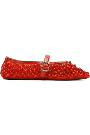 Alaïa Ballerines rouges en résille à clous