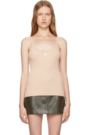 Courrèges Débardeur beige en tricot côtelé - Reedition