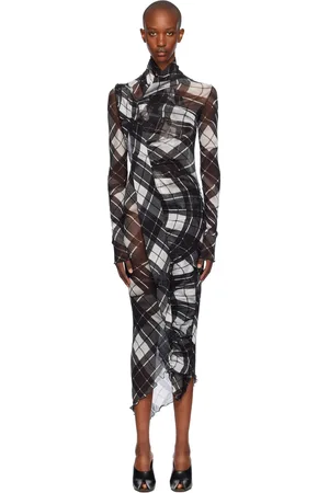 Jean Paul Gaultier Robe midi noir et blanc à motif tartan modifié