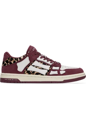 AMIRI Baskets basses bourgogne et beige à appliqués Skel Top et à motif léopard