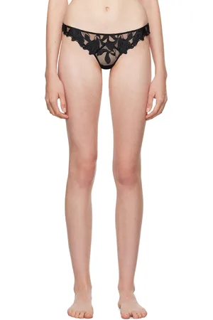 FLEUR DU MAL Tanga noir à motif fleuri brodé