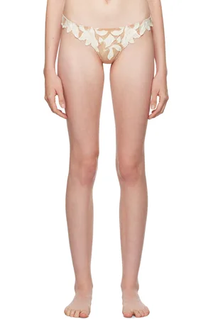 FLEUR DU MAL Tanga Hipster beige et blanc à motif fleuri brodé