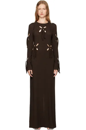 J.KIM Robe longue brune à découpes florales