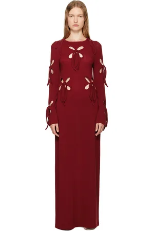 J.KIM Robe longue rouge à découpes florales