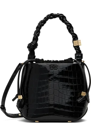 Ganni Sac seau noir en cuir verni gaufré façon croco - Bou