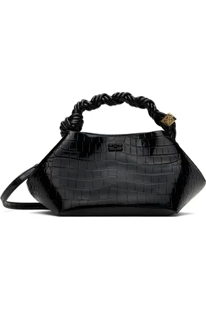 Ganni Petit sac noir en cuir verni gaufré façon croco - Bou