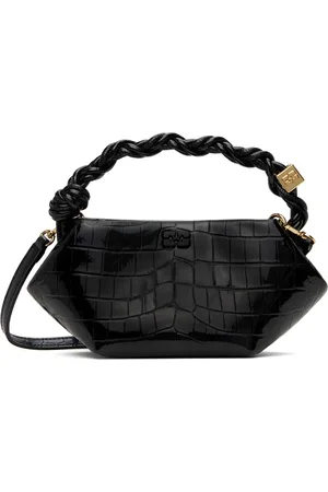 Ganni Mini sac noir en cuir verni gaufré façon croco - Bou