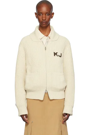 Kijun Cardigan Cowichan blanc cassé à logo