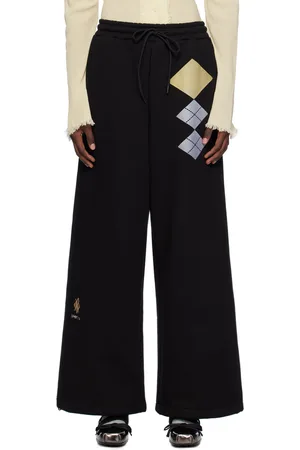 OPEN YY Pantalon de survêtement ample noir à jambe à motif argyle