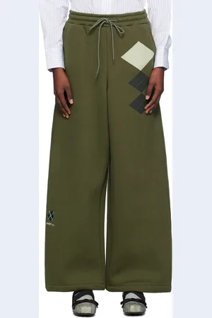 OPEN YY Pantalon de survêtement ample vert à jambe à motif argyle