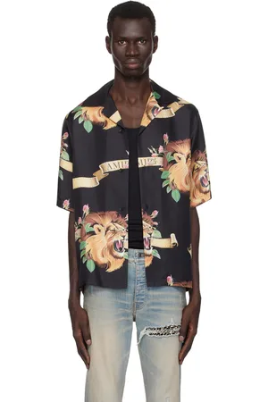 AMIRI Chemise de bowling noire à motif de lion