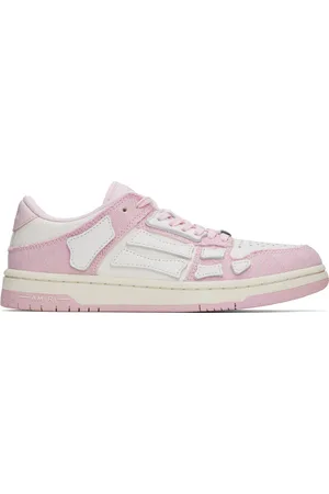 AMIRI Baskets basses rose et blanc en denim à appliqués Skel Top et à motif cachemire