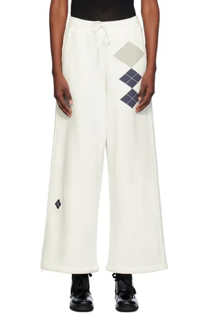OPEN YY Pantalon de survêtement ample blanc à jambe à motif argyle