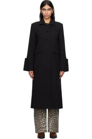 Ganni Manteau noir en crêpe contrecollé