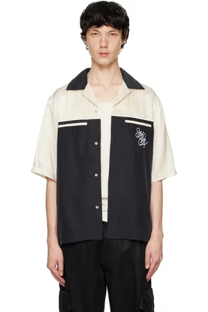 AMIRI Chemise de camp noire à empiècement à motif à quadrigrammes