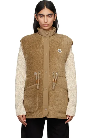 Moncler Veste Bost brun clair en peau retournée synthétique rembourrée en duvet