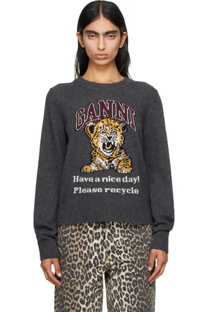 Ganni Pull gris à image de tigre